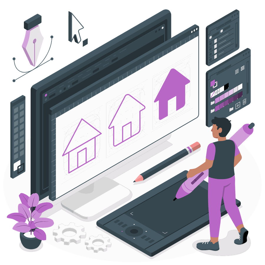 Creative graphics design workspace with branding assets